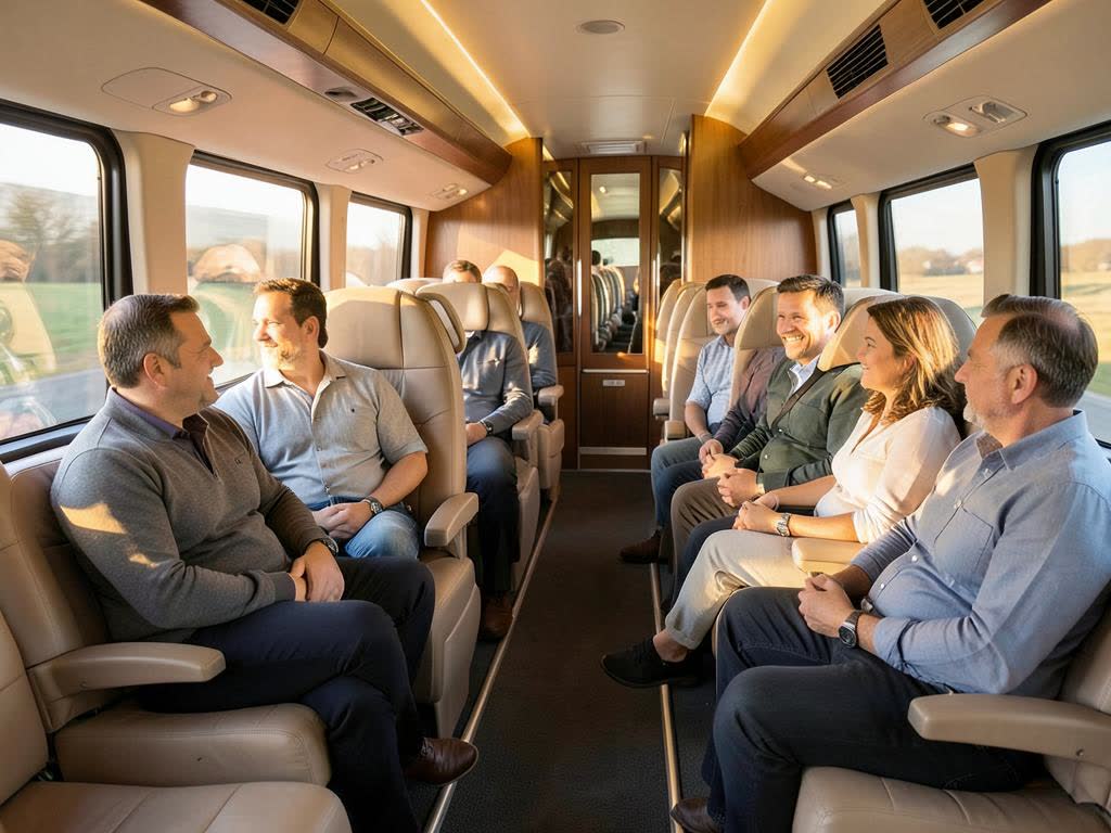 Passengers seated in a modern Rayan Coach bus interior